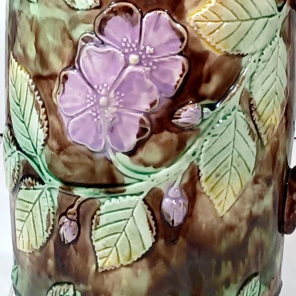 Antique French 19th Cent French Barbotine Majolica Pottery Water Pitcher Vintage - Picture 2 of 13